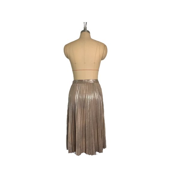 Chaps pale gold metallic printed sun ray pleated skirt, Size 8 - Picture 3 of 5